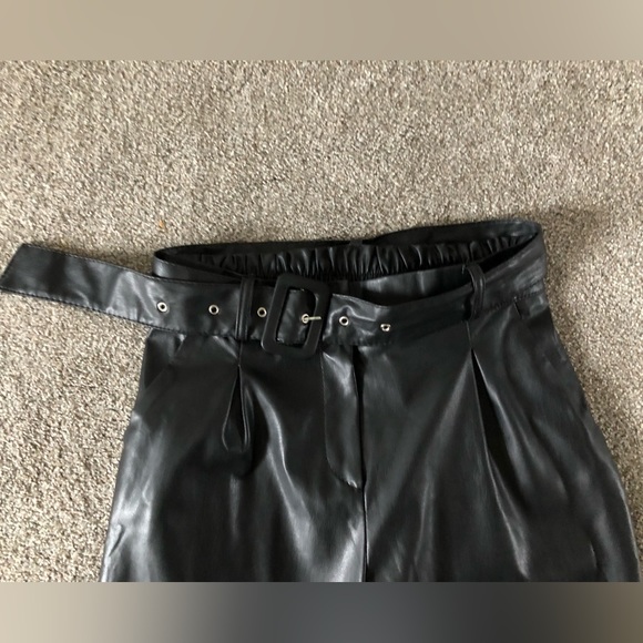 Halilu Faux Leather Pants size M Belted Zipper Elasticity Hight Waist - Picture 7 of 16